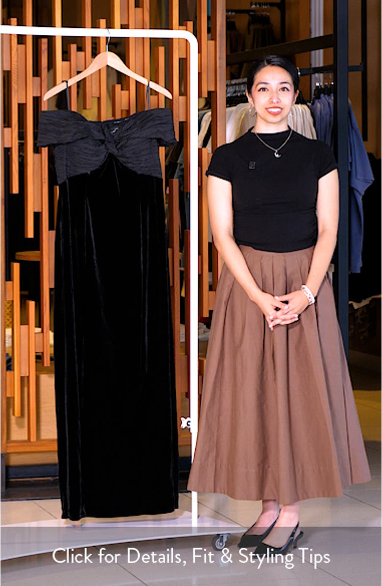 Off the Shoulder Taffeta & Velvet Sheath Gown, sales video thumbnail