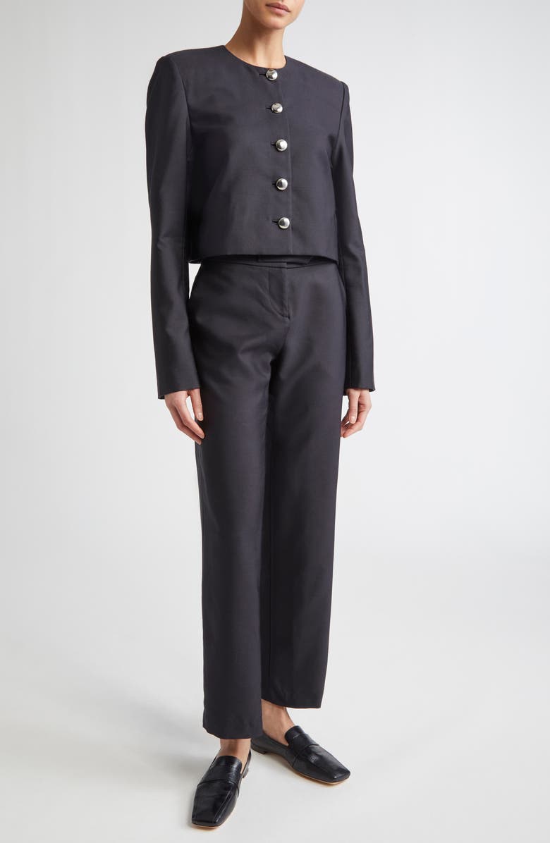 Brandon Maxwell The Ryder Boxy Silk Mikado Crop Jacket, Alternate, color, Black