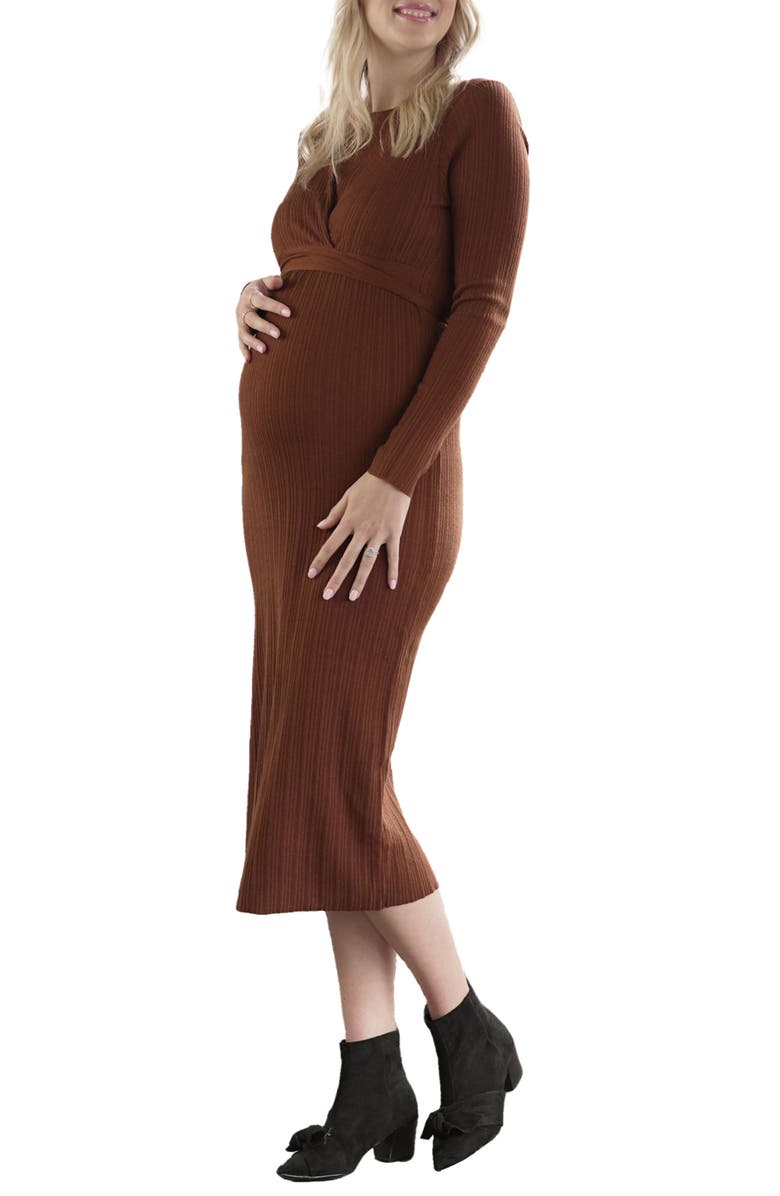 Angel Maternity Knit Midi Maternity/Nursing Dress, Alternate, color, Walnut