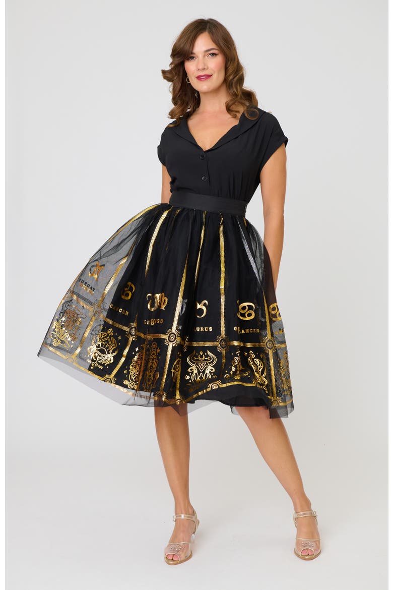 Brilliance Swing Skirt, Main, color, Black Zodiac Sign Print
