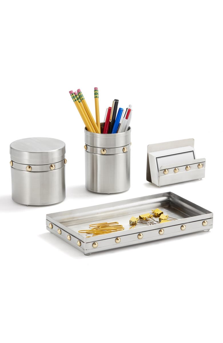ROSELLI TRADING COMPANY Rivet 4-Piece Desk Accessory Set, Alternate, color, Silver