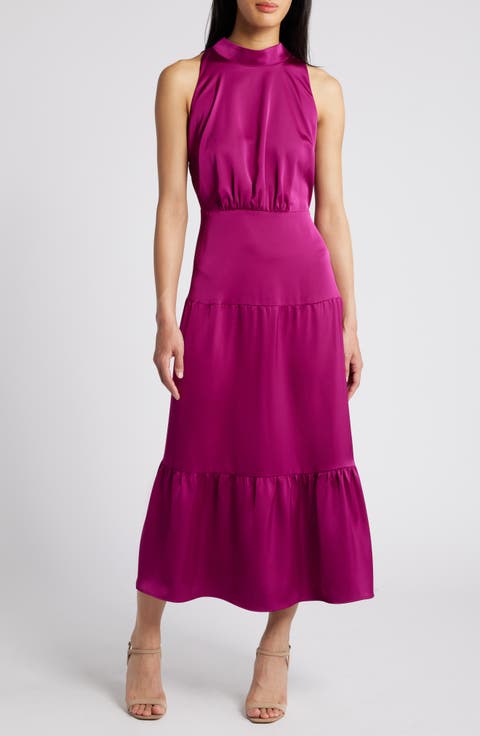 High Neck Sleeveless Satin Dress