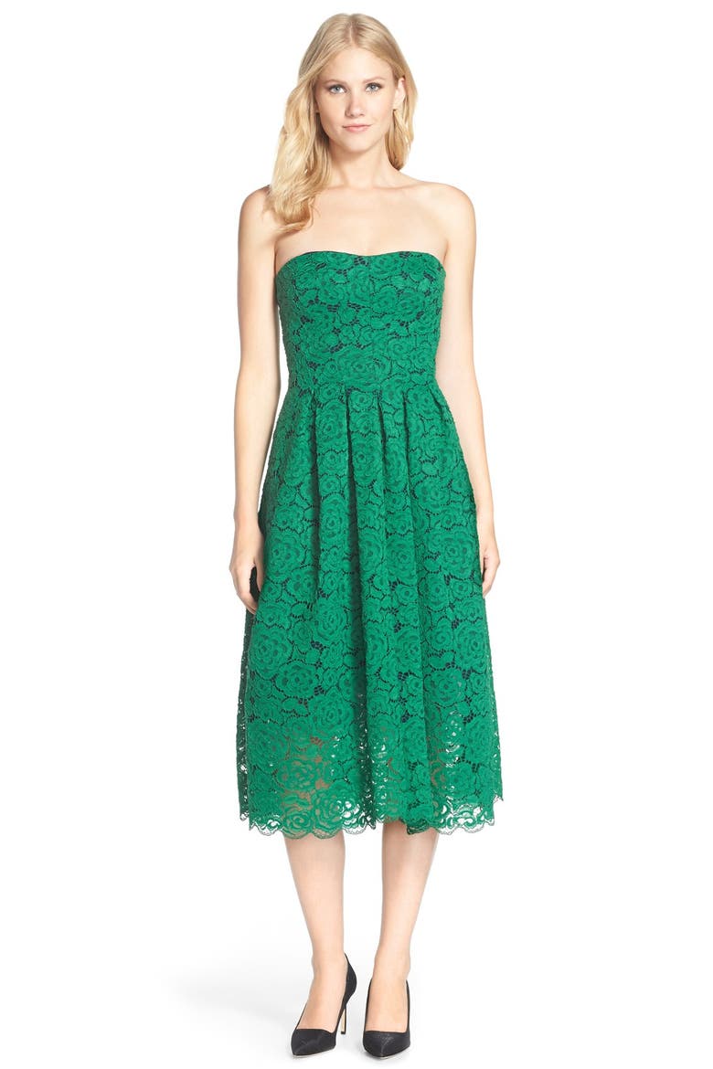 Lace Fit & Flare Dress, Alternate, color, GREEN