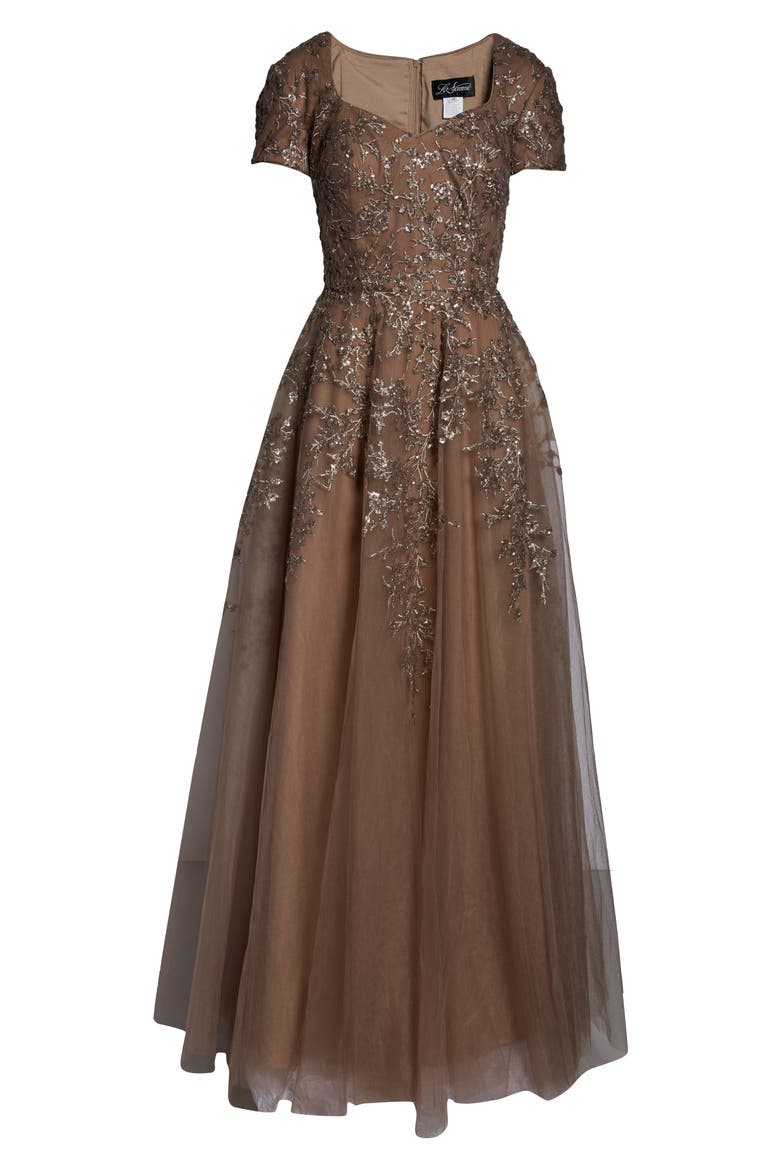 Embellished Tulle A-Line Gown, Alternate, color, COCOA