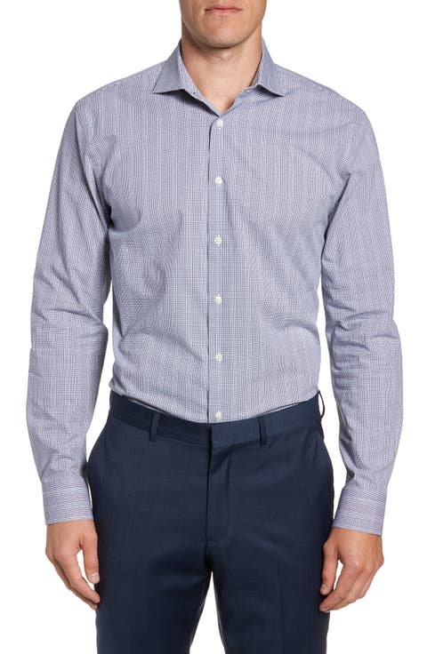 Tech-Smart Trim Fit Stretch Plaid Dress Shirt
