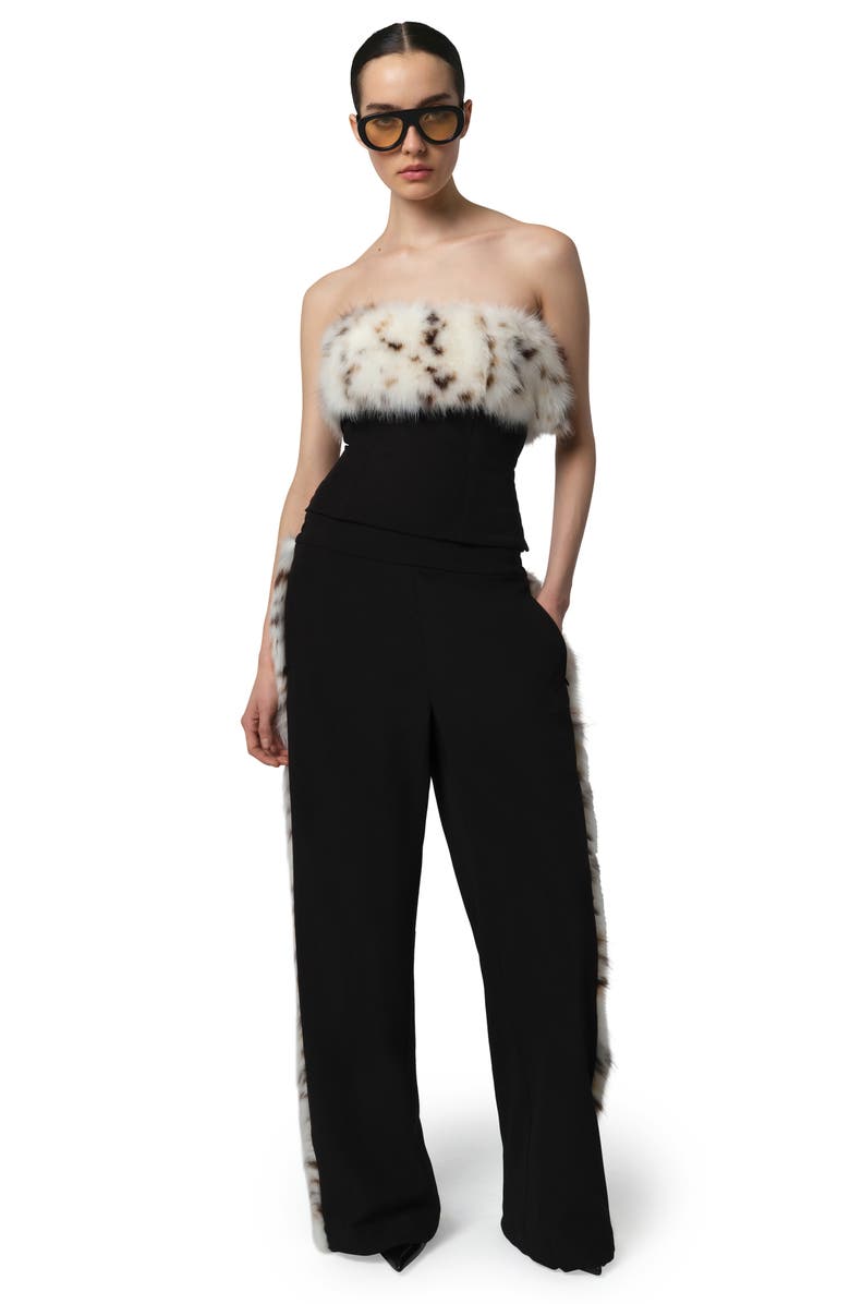 Apparis Ivy Stretch Crepe Pants with Faux Fur Trim, Alternate, color, Noir / Blanc Multi