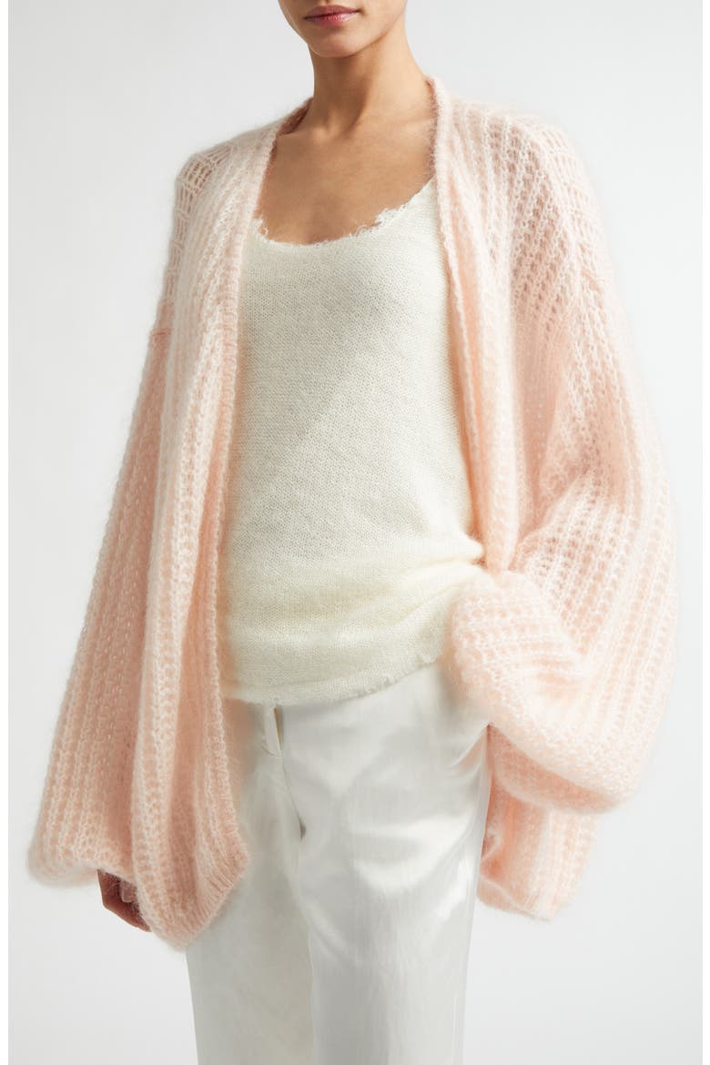 Puff Mohair & Wool Blend Open Stitch Cardigan, Alternate, color, BLOOM