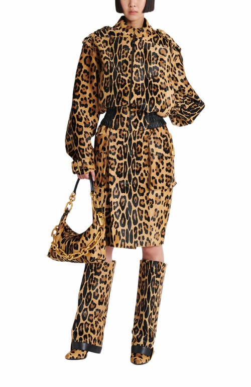 Balmain Sync Medium Leopard Print Leather Bag In Brown