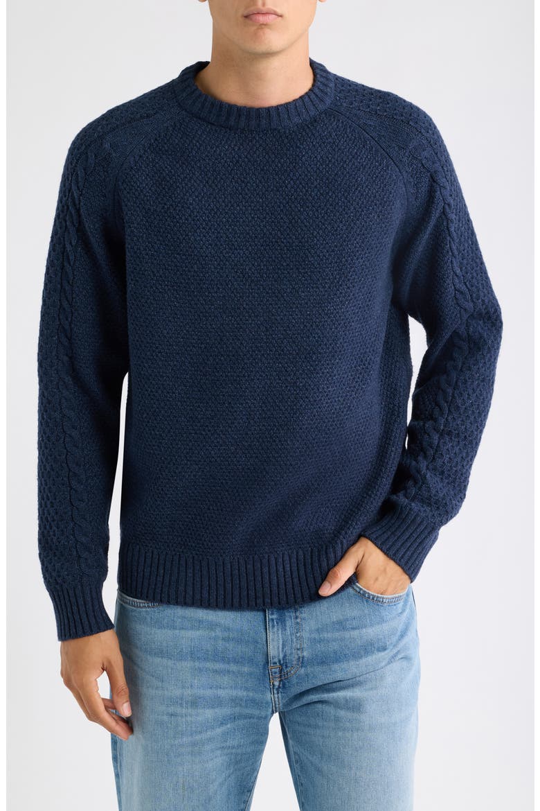 Waffle Knit Crewneck Sweater, Main, color, NAVY