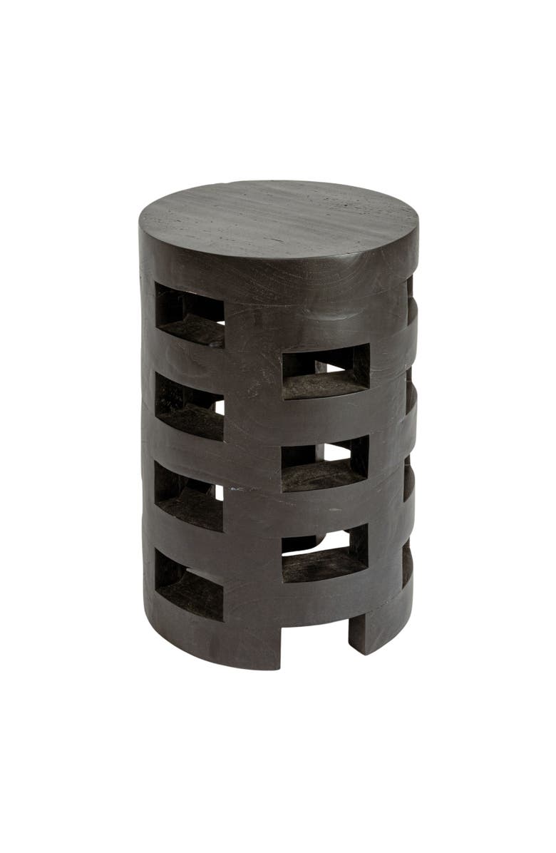 Storied Home Round Mindi Wood Stool with Textured Surface, Black, Main, color, Black