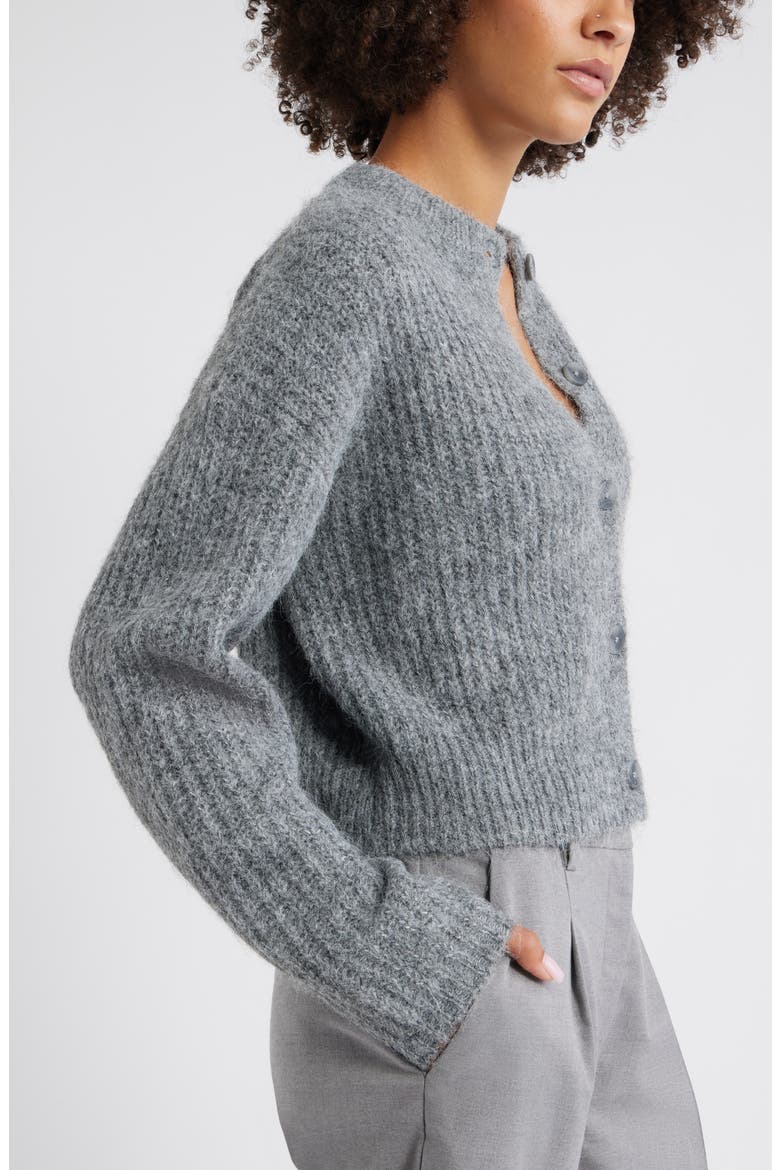 Fuzzy Crewneck Cardigan, Alternate, color, GREY MEDIUM HEATHER
