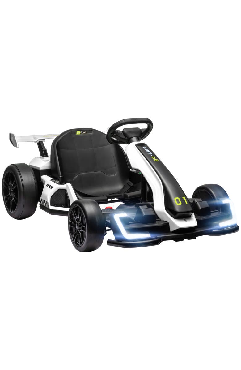 Aosom 24V 7.5 MPH Drifting Electric Go Kart with Adjustable Seat Slow Start Button Start Music Horn Lights, Main, color, White