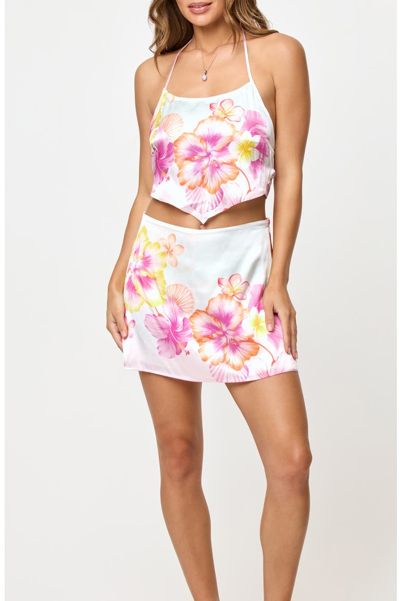 Maia Floral Halter Crop Cover-Up Top, Main, color, HIBISCUS AND PLUMERIA OH MY