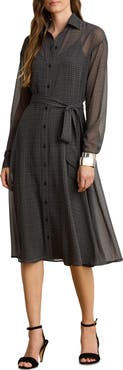 Lauren Ralph Lauren Plaid Belted Chiffon Midi Shirtdress