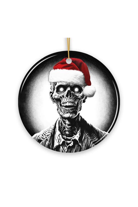 Undead Zombie Santa Hat Ceramic Ornament
