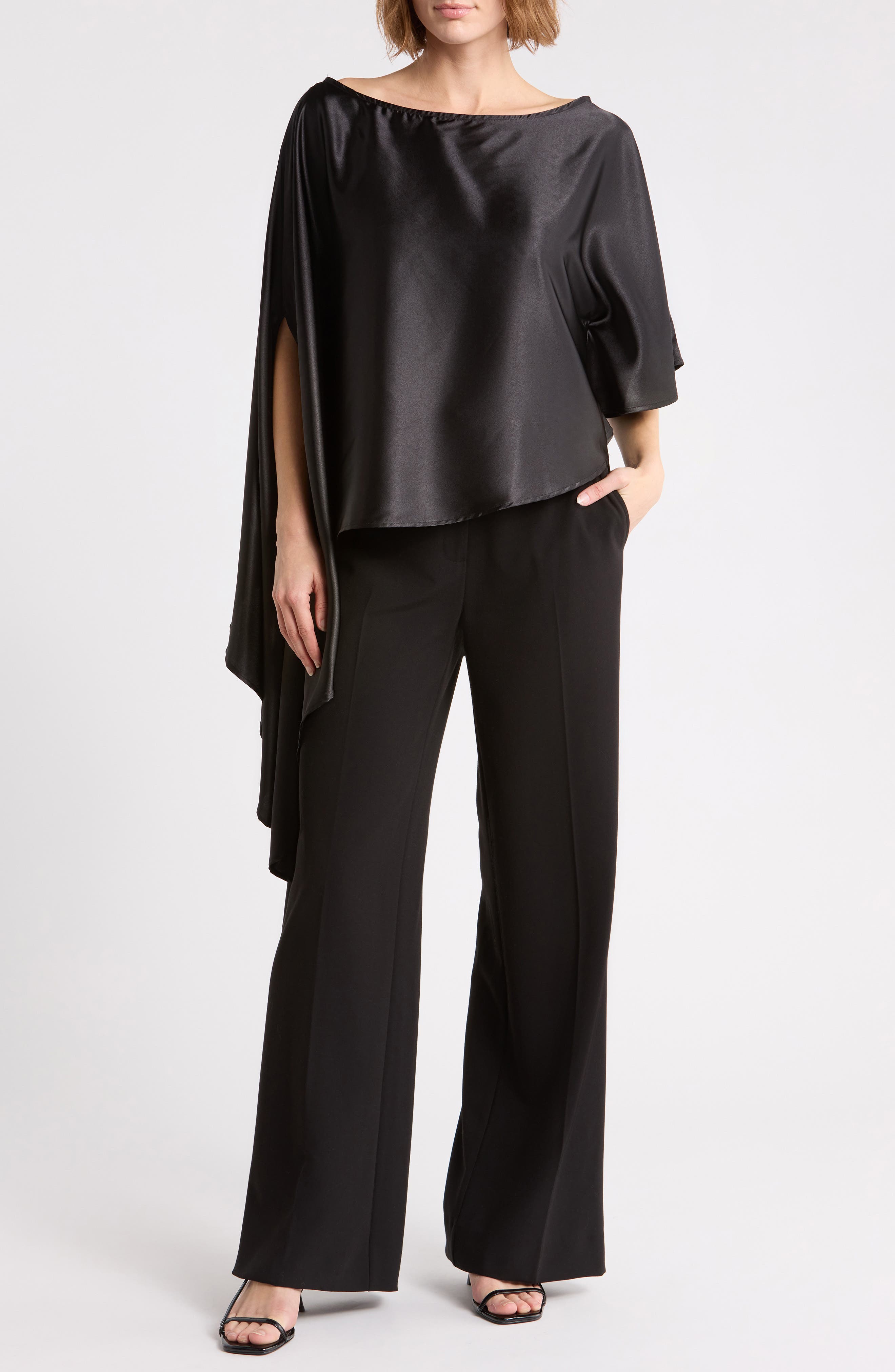 Asymmetric Satin Poncho Top