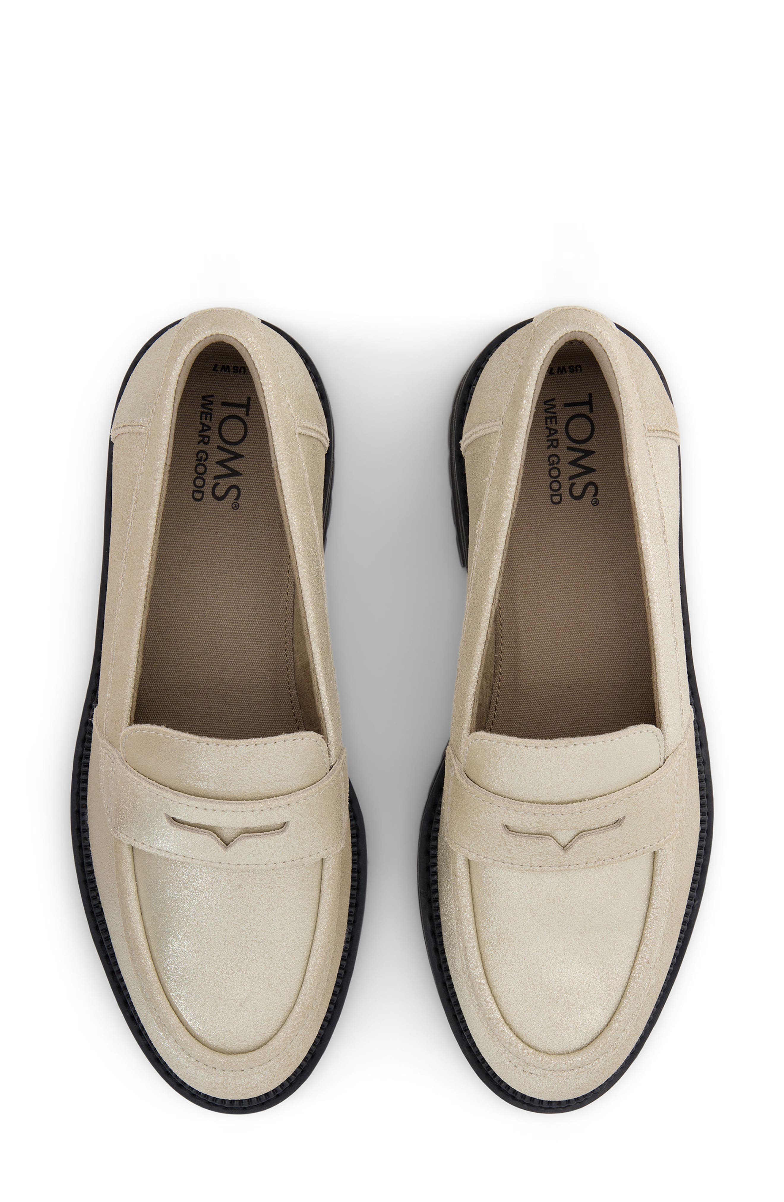 TOMS Cara Platform Penny Loafer, Alternate, color, Silver