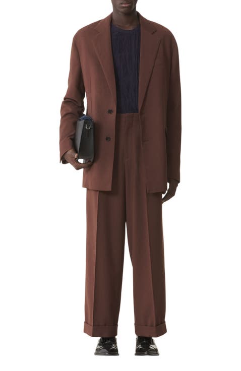 Wide-Leg Flannel Pants in Woven Wool