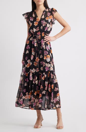 Steve Madden Osiris Floral Cap Sleeve Ruffle Dress