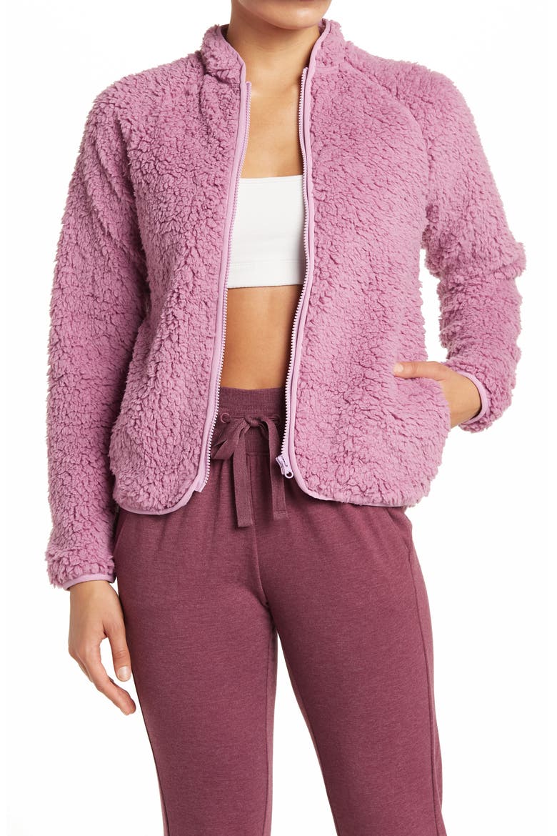 Aura Faux Shearling Zip Front Jacket, Main, color, PINK GALE