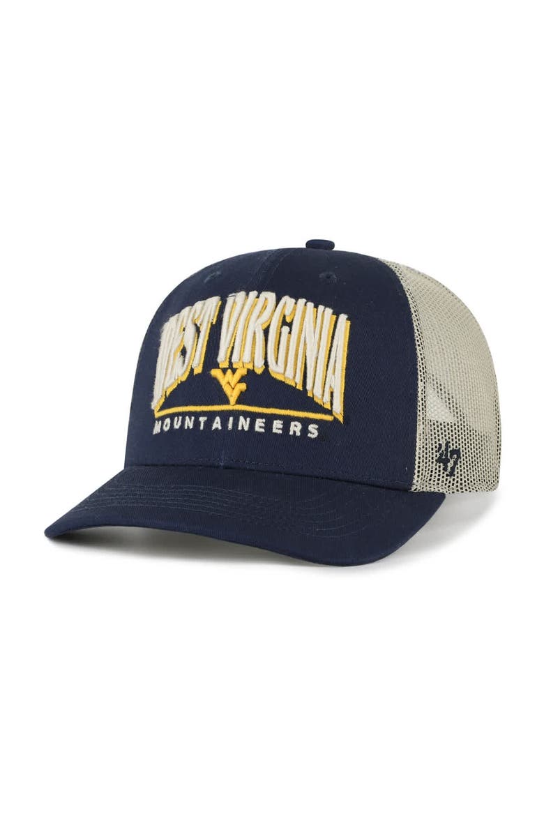 Men's '47 Navy West Virginia Mountaineers Arid Adjustable Trucker Hat, Main, color, Navy