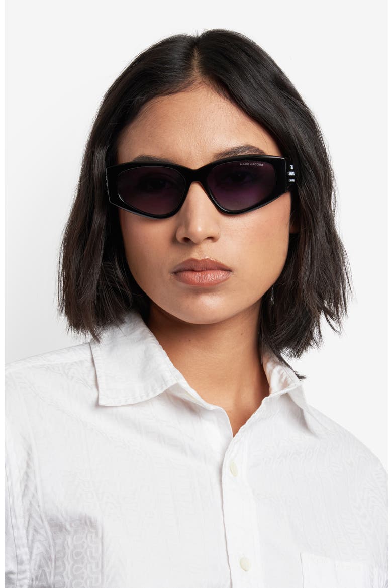 56mm Gradient Cat Eye Sunglasses, Alternate, color, BLACK