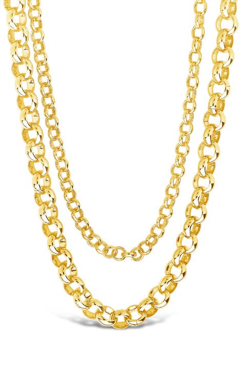 14K Gold Plated Bold Layered Rolo Chain Necklace