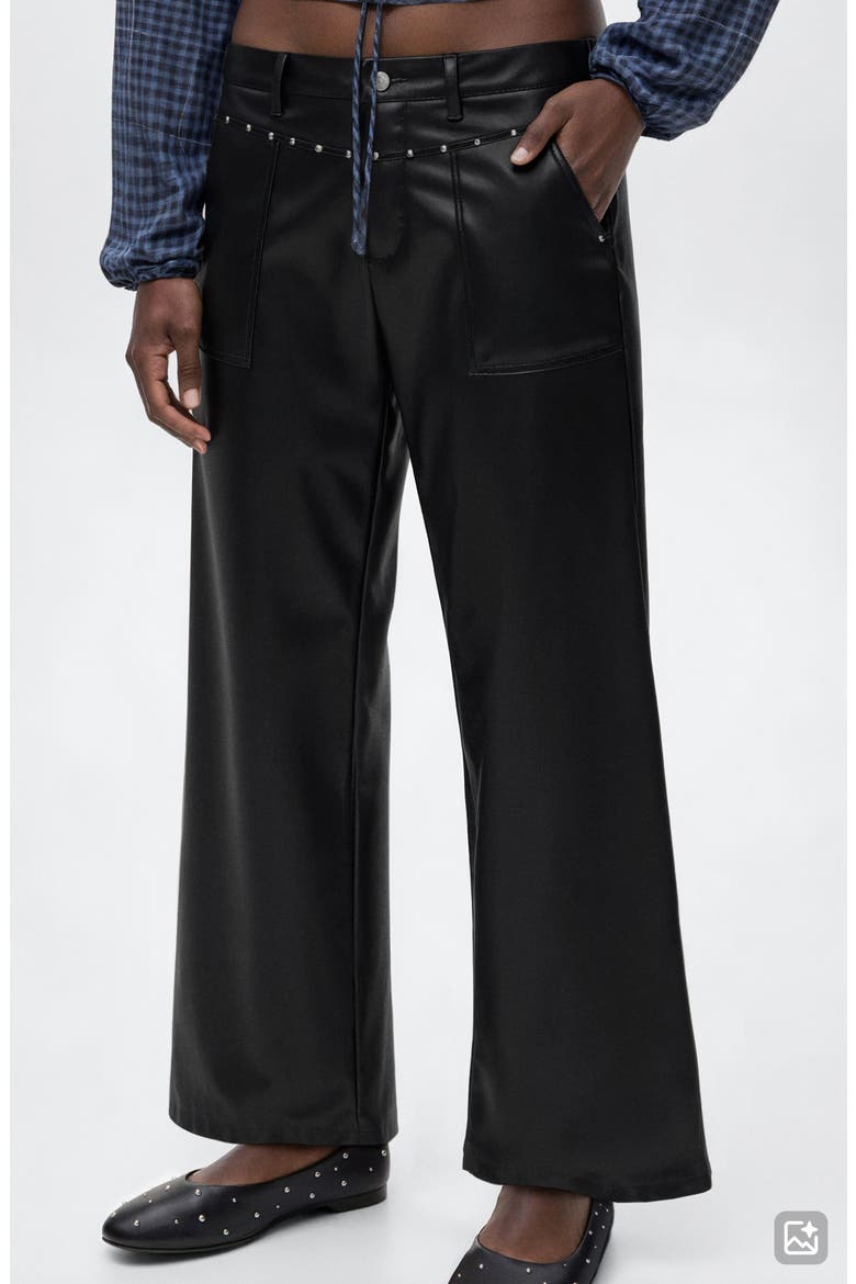 Studded Faux Leather Wide Leg Pants, Alternate, color, BLACK