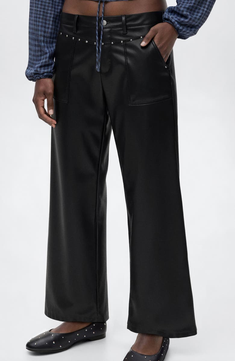 MANGO TEEN Studded Faux Leather Wide Leg Pants, Alternate, color, Black