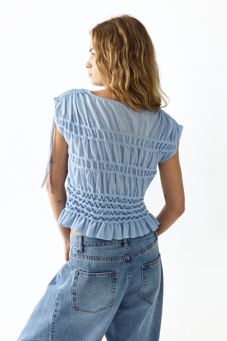Smocked Fine-knit Top, Alternate, color, Light blue