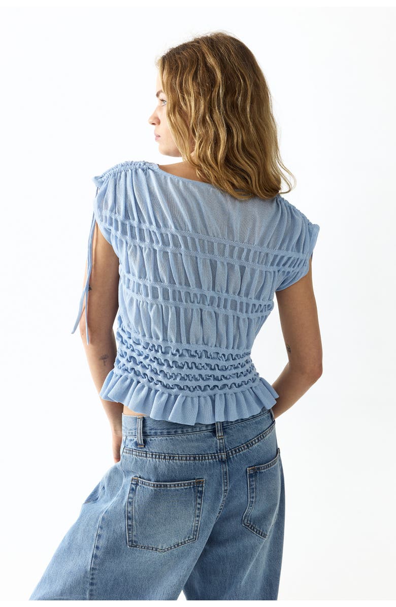 H&M Smocked Fine-knit Top, Alternate, color, Light Blue