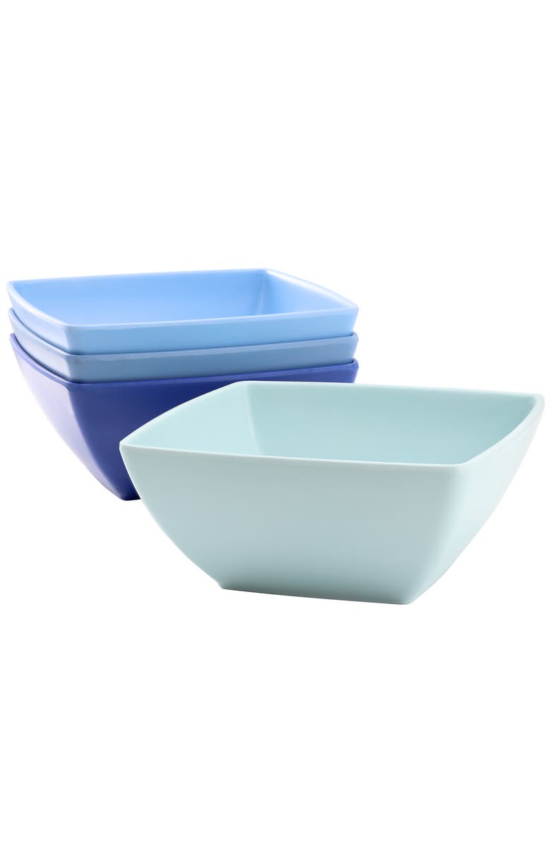 Gibson Home Grayson 4 Piece 6 Inch Square Melamine Dinner Bowl Set, Main, color, Blue