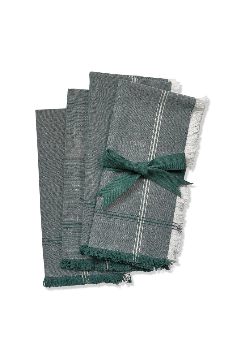 Warm Wishes Dark Green Stripe Cloth Napkins Set of Four, Main, color, Green