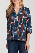 APNY Print Tassel Split Neck Chiffon Top