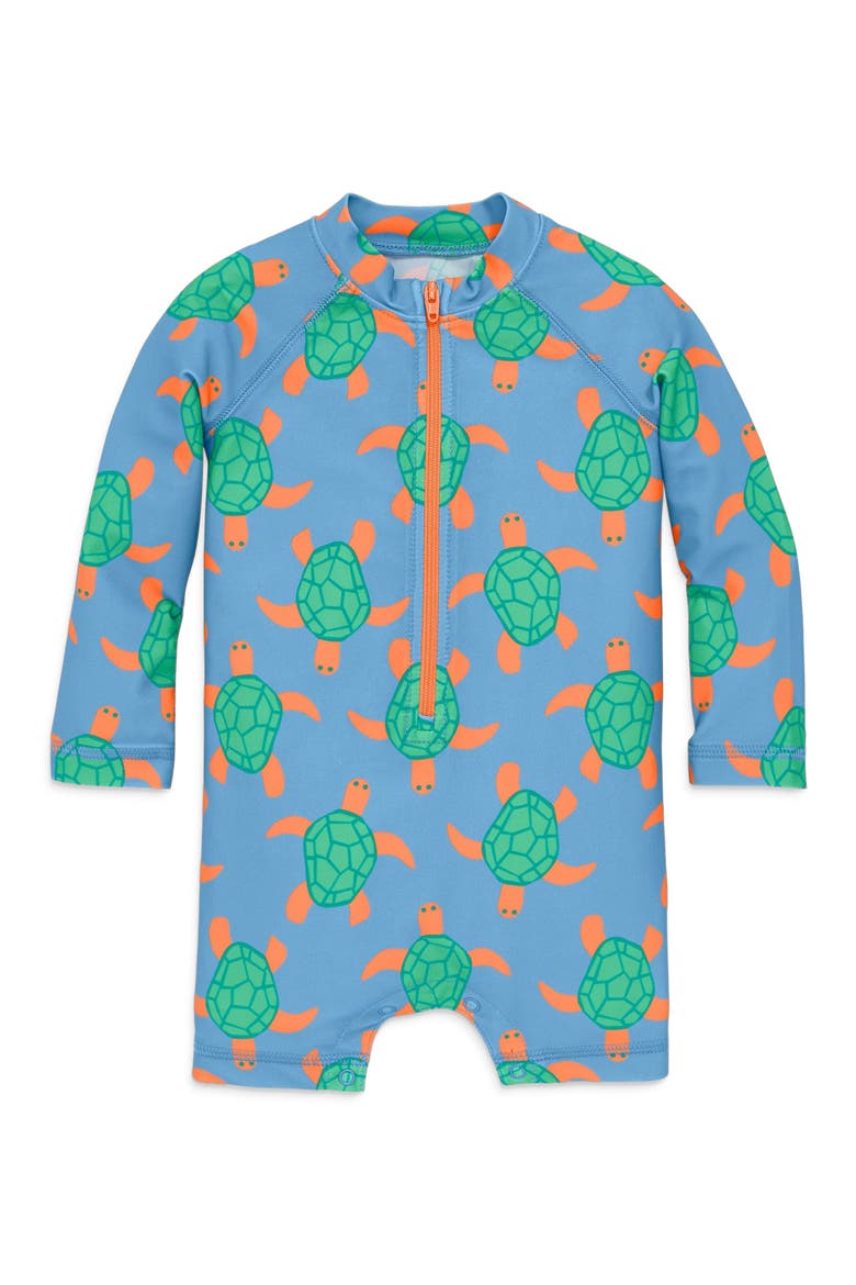 Baby One-Piece Rash Guard In Ocean Pals, Main, color, Cornflower Sea Turtles