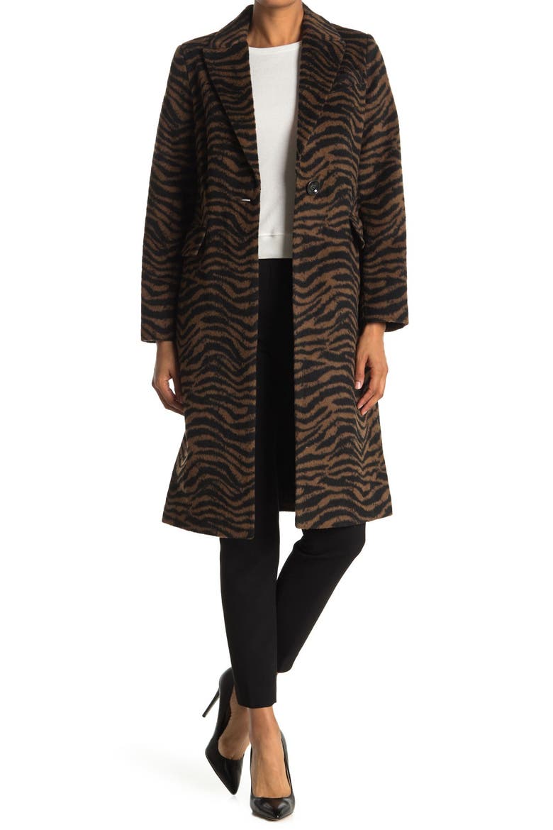 Raven Zebra Print Felted Coat, Main, color, DARK BROWN ZEBRA