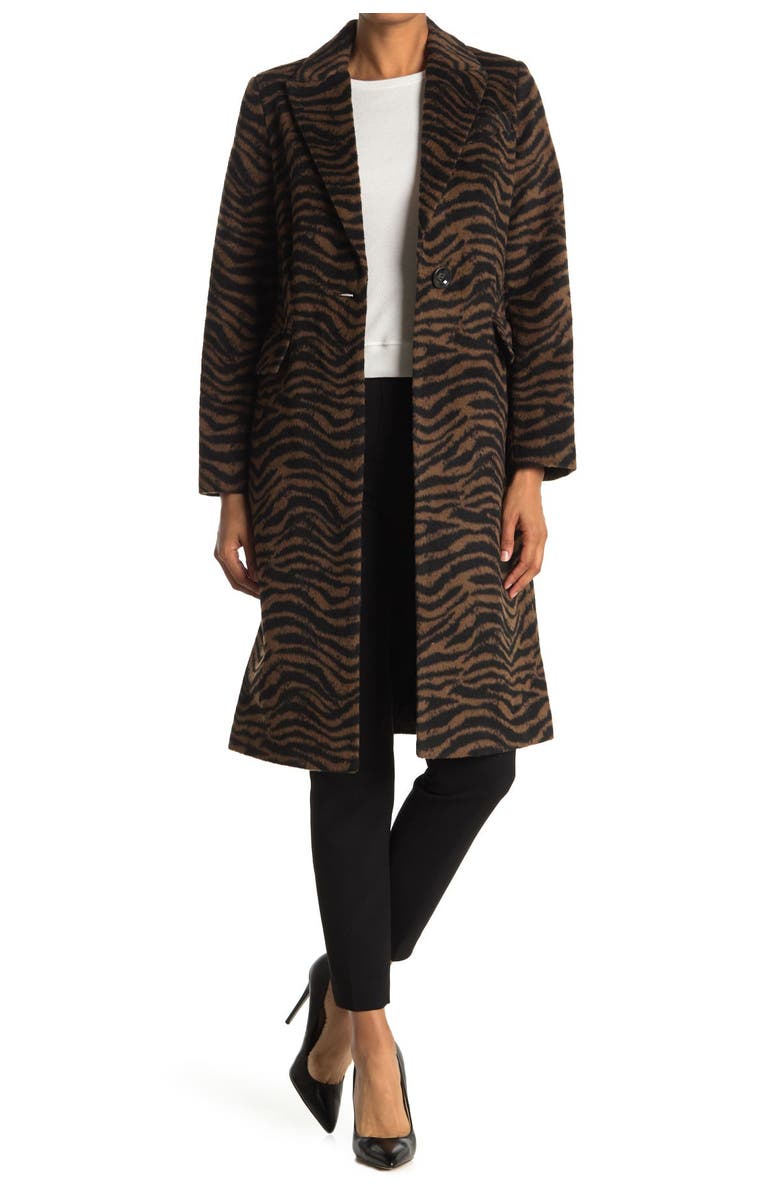 Tahari Raven Zebra Print Felted Coat, Main, color, 