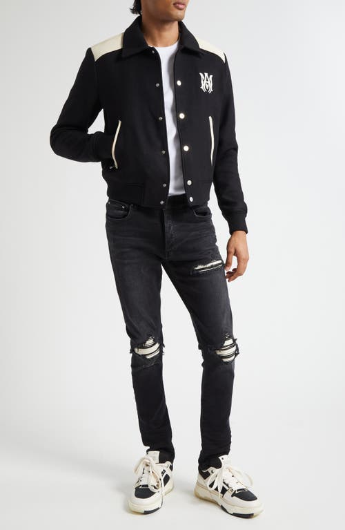 Amiri Tailored Wool And Leather Jacket With Zippered Pockets In Black