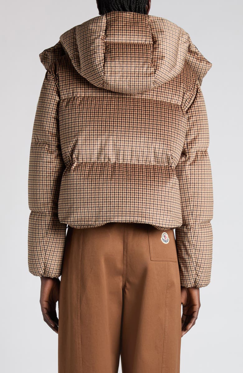 Moncler Quierzy Houndstooth Print Down Jacket, Alternate, color, Brown Check