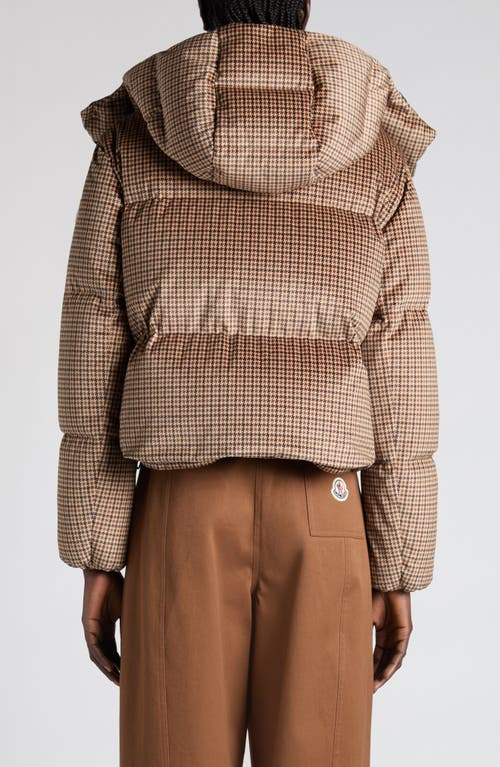 Moncler Quierzy Houndstooth Print Down Jacket In Brown