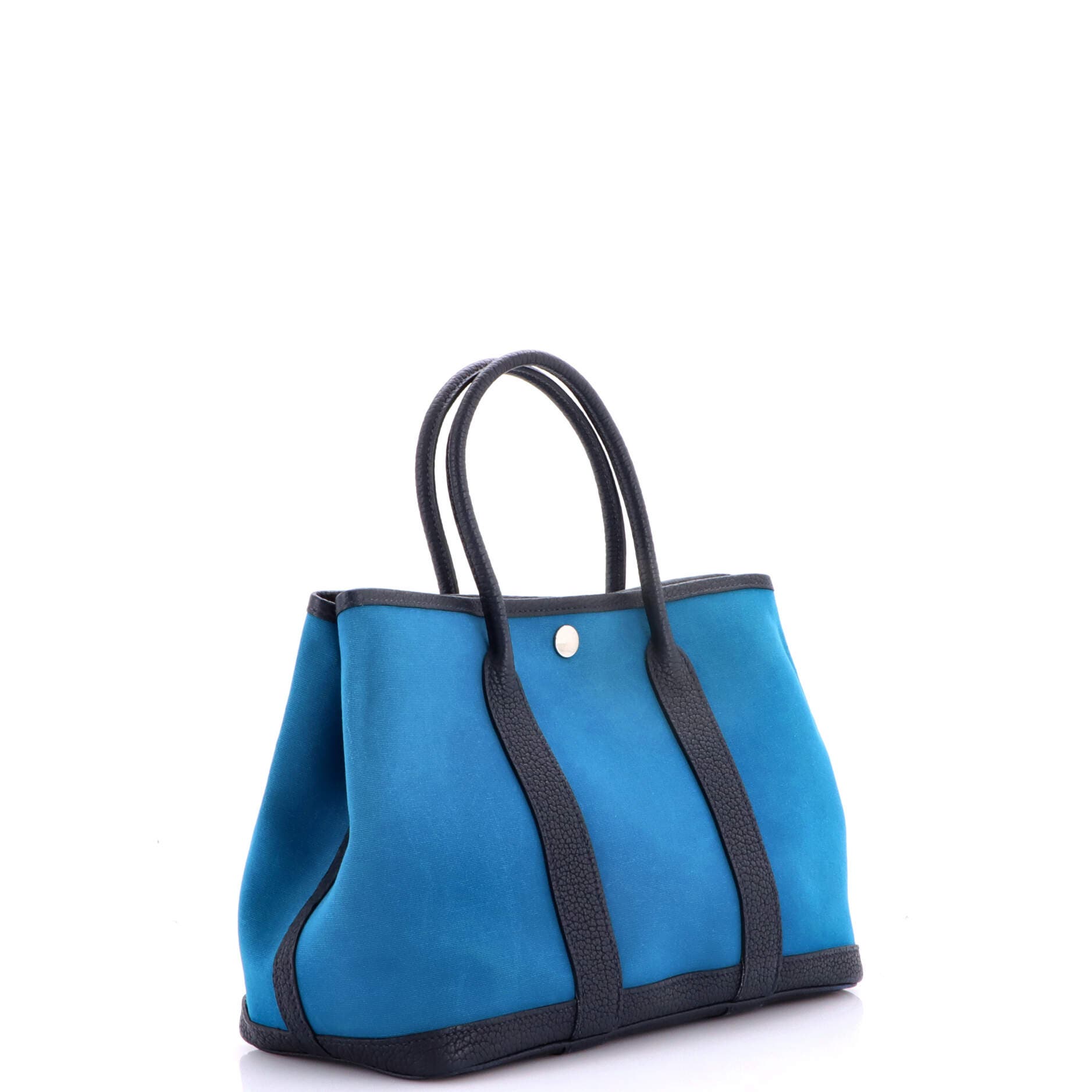 Pre-Owned Hermes Garden Party Tote Toile and Leather 30, Alternate, color, Bleu Izmir