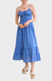 Blu Pepper Smocked Open Back Cotton Maxi Dress