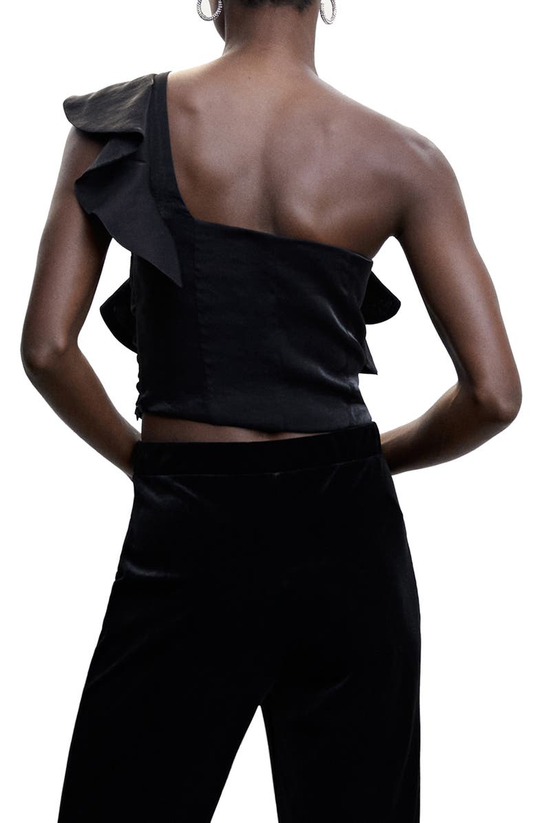 MANGO Asymmetric Ruffle One-Shoulder Satin Blouse, Alternate, color, 