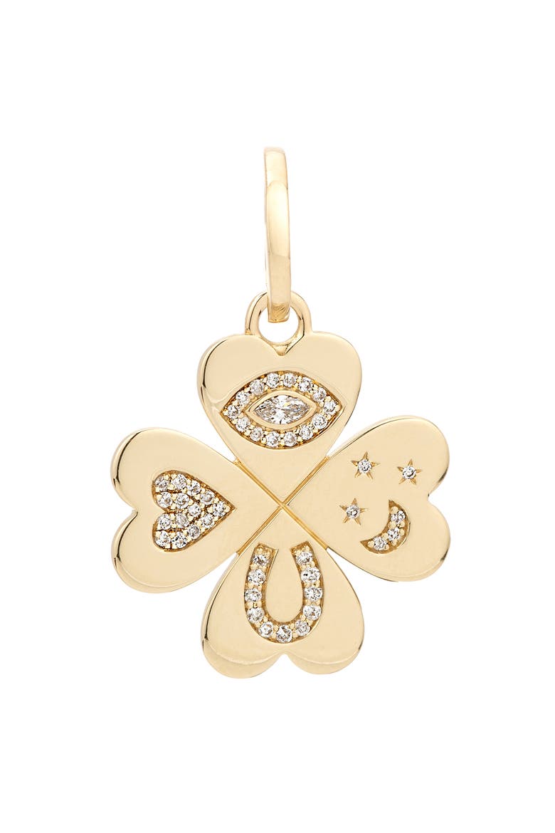 Good Luck Diamond Clover Pendant, Main, color, YELLOW GOLD