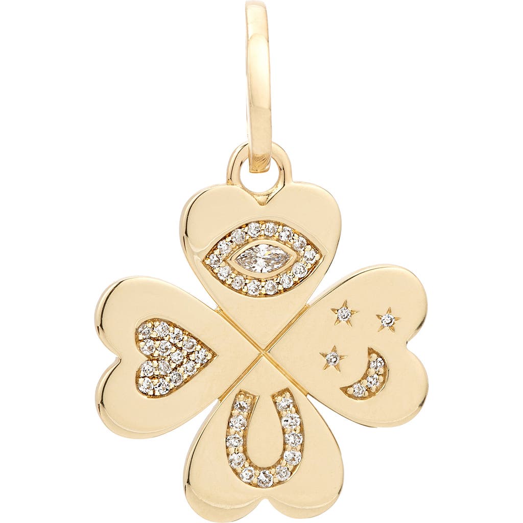 Adina Reyter 14k Yellow Gold Diamond Pave Lucky Symbol Clover Charm Pendant In Gold