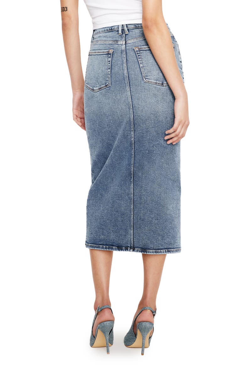 Good American Front Slit Denim Midi Skirt, Alternate, color, 