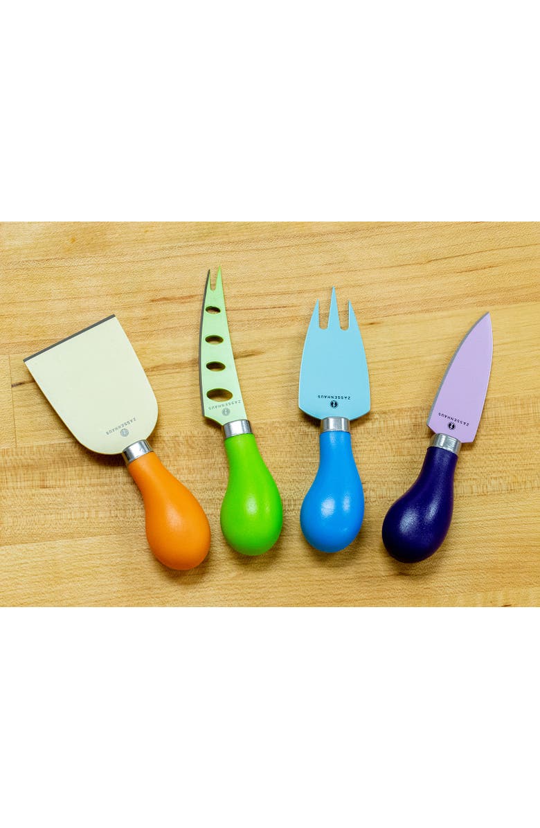 ZASSENHAUS Easy Cut Cheese Knife Set, 4 Pieces, Assorted Colors, Alternate, color, 
