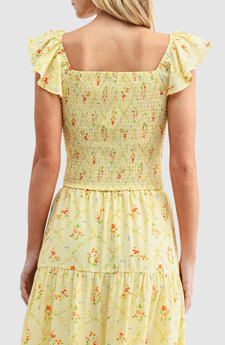 Lush Flutter Sleeve Tie Front Crop Top, Alternate, color, Yellow Multi