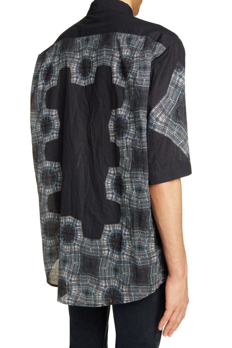 Kaleidoscope Print Short Sleeve Button-Up Shirt, Alternate, color, BLUE