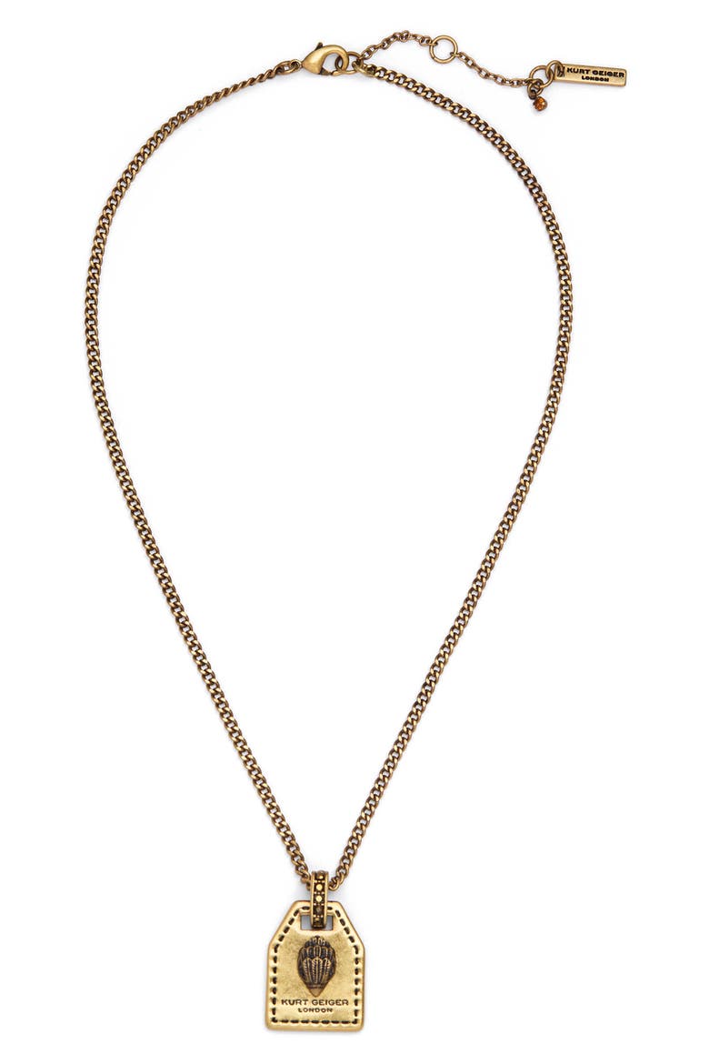 Eagle Tag Pendant Necklace, Main, color, BRASS